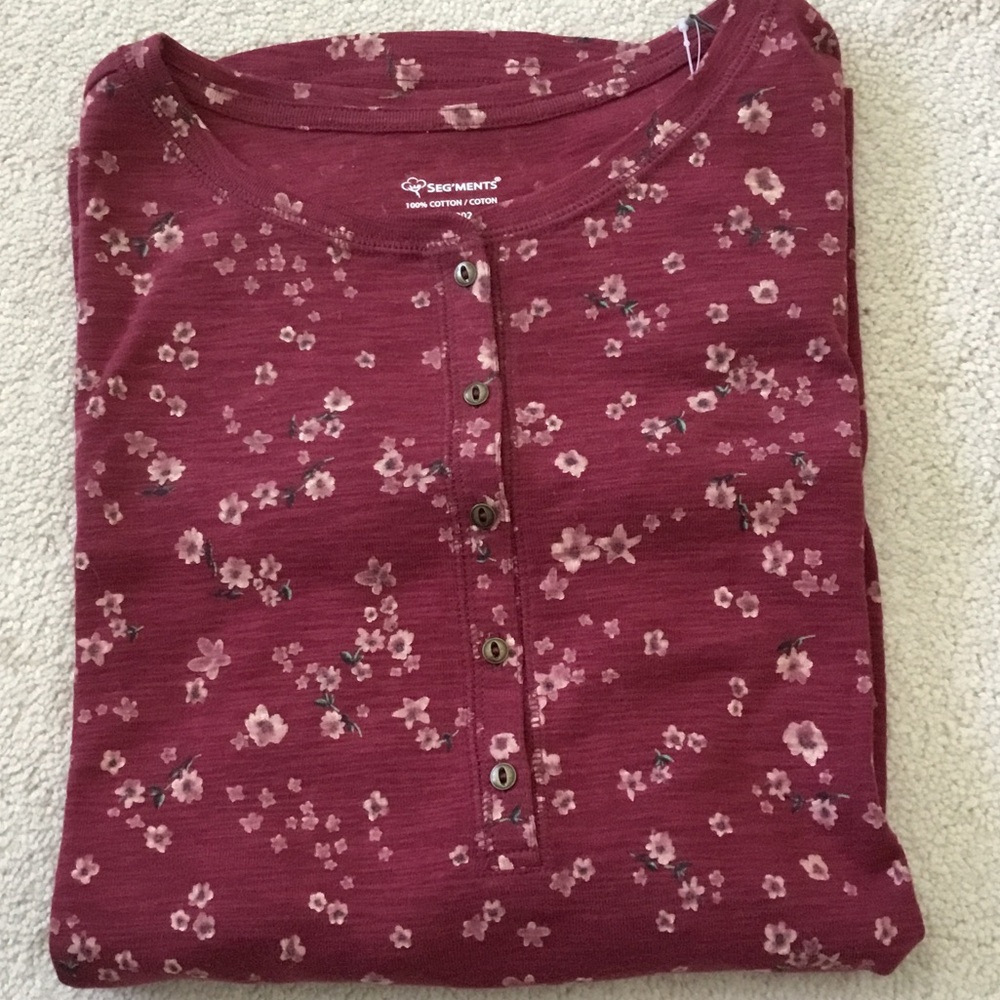 Burgundy Floral cotton jersey blouse - size L